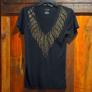 V-neck t-shirt with gold embellishments